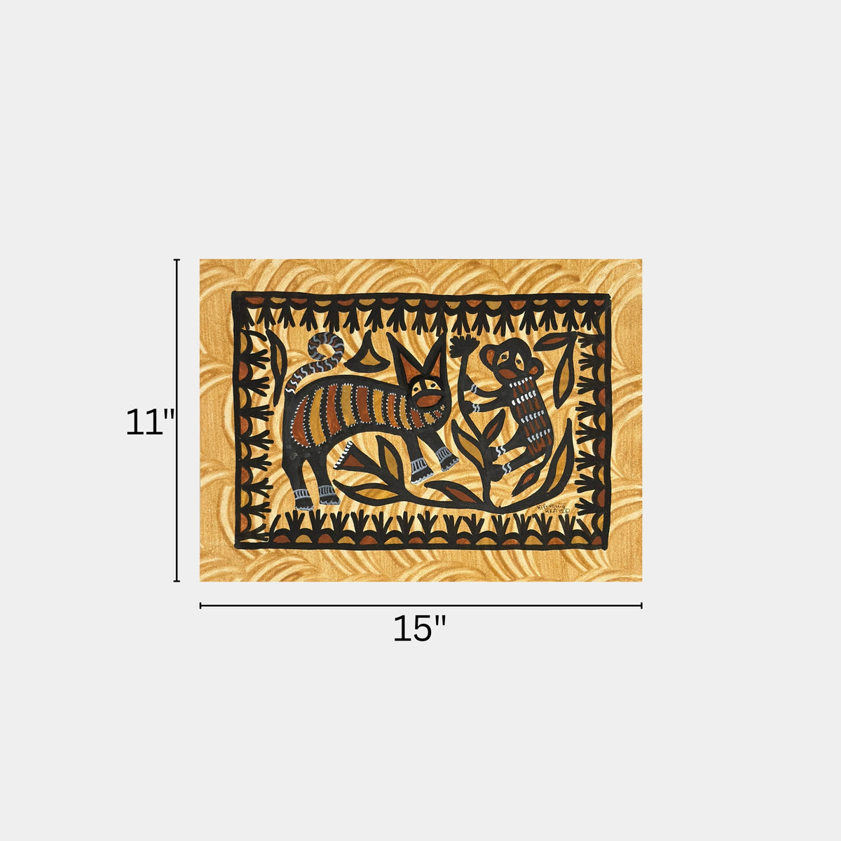 traditional sohrai wild cat & monkey wall art (unframed)