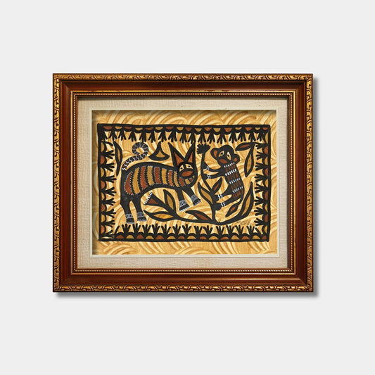 Traditional Sohrai Wild Cat & Monkey Wall Art (Unframed)