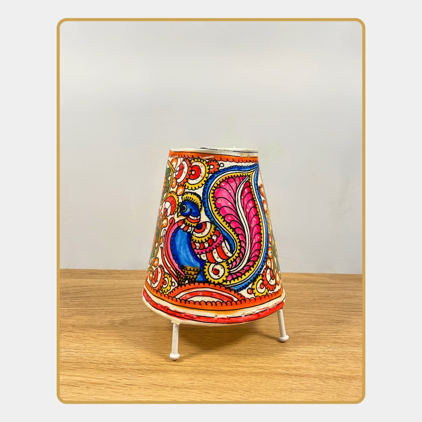 tholu bommalata lamp – peacock & flowers (5" - conical)