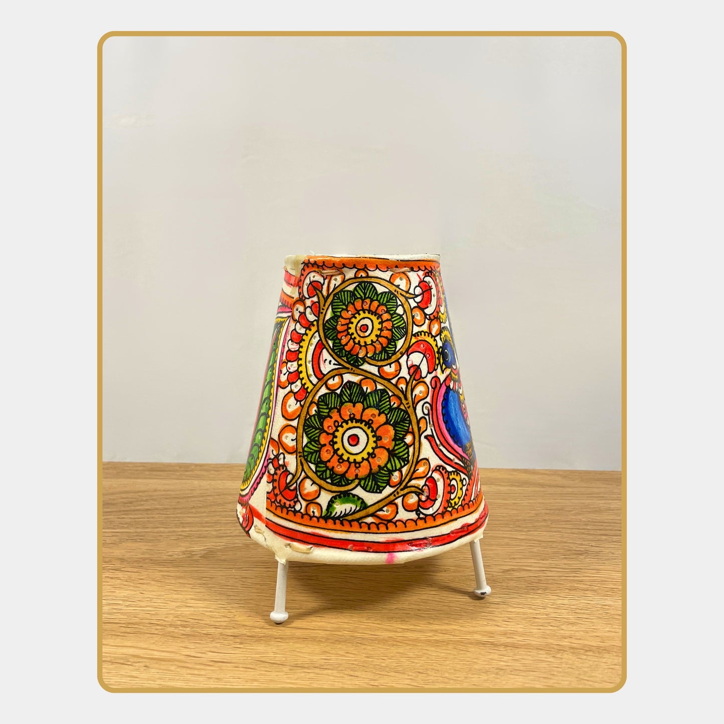 tholu bommalata lamp – peacock & flowers (5" - conical)