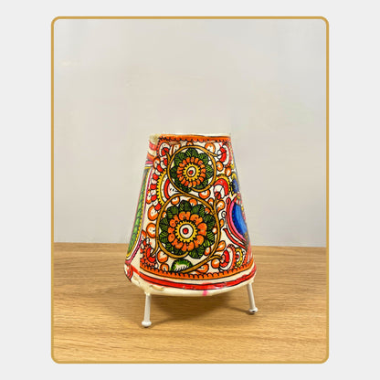 Tholu Bommalata Lamp – Peacock & Flowers (5" - Conical)