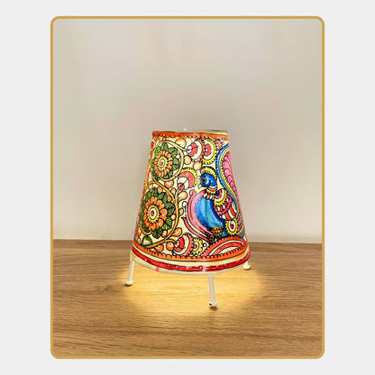 Tholu Bommalata Lamp – Peacock & Flowers (5" - Conical)