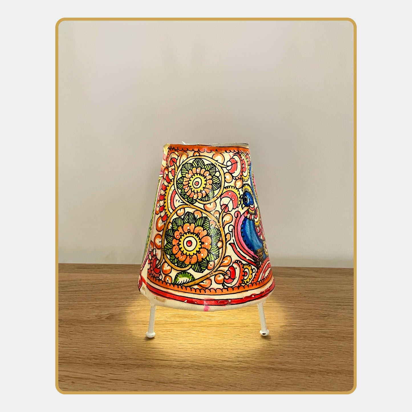 tholu bommalata lamp – peacock & flowers (5" - conical)
