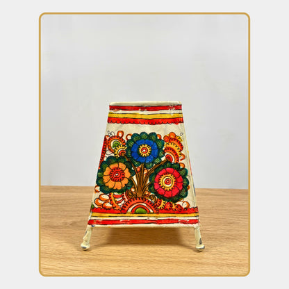 Tholu Bommalata Lamp – Floral and peacock motifs (5" - Rectangular)