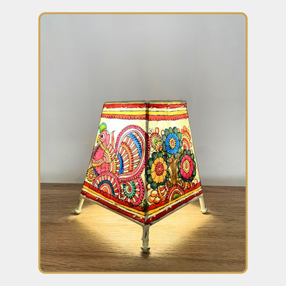 Tholu Bommalata Lamp – Floral and peacock motifs (5" - Rectangular)