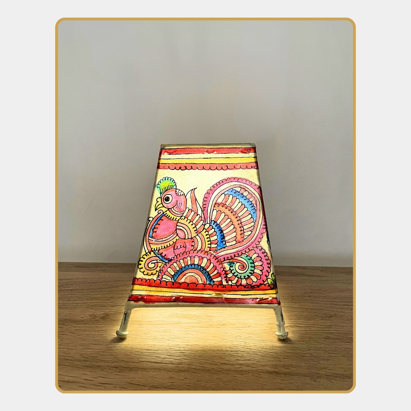 tholu bommalata lamp – floral and peacock motifs (5" - rectangular)