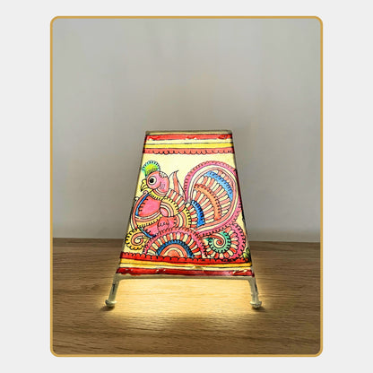 Tholu Bommalata Lamp – Floral and peacock motifs (5" - Rectangular)
