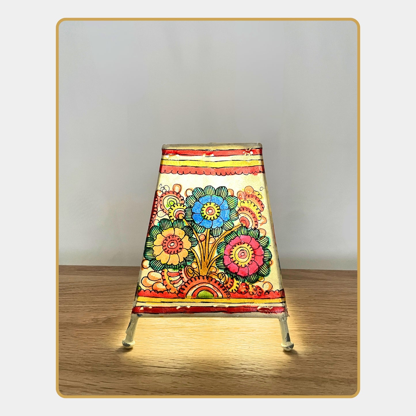 tholu bommalata lamp – floral and peacock motifs (5" - rectangular)