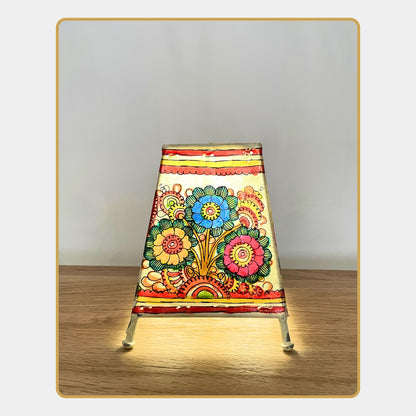Tholu Bommalata Lamp – Floral and peacock motifs (5" - Rectangular)
