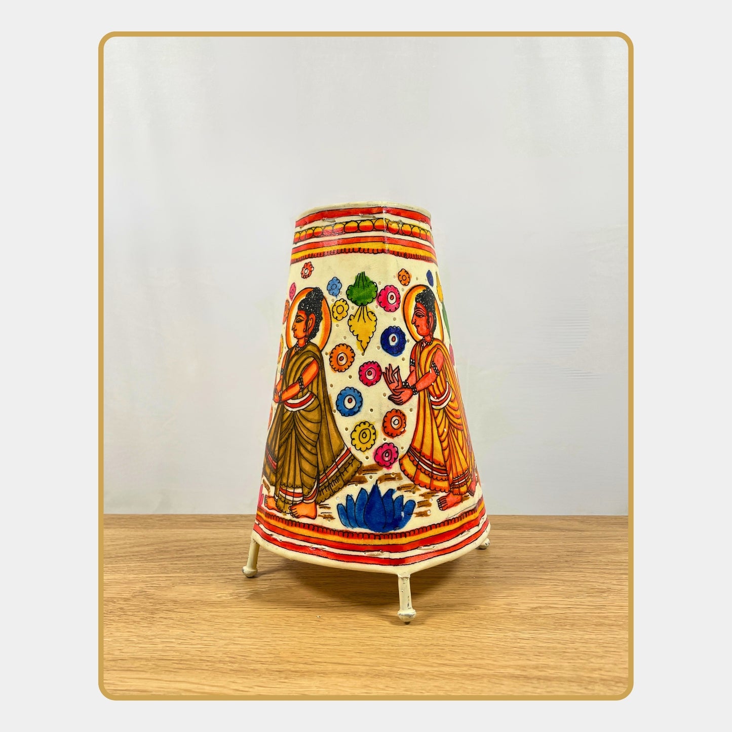 tholu bommalata lamp – lord buddha with floral motifs  (8" - conical)