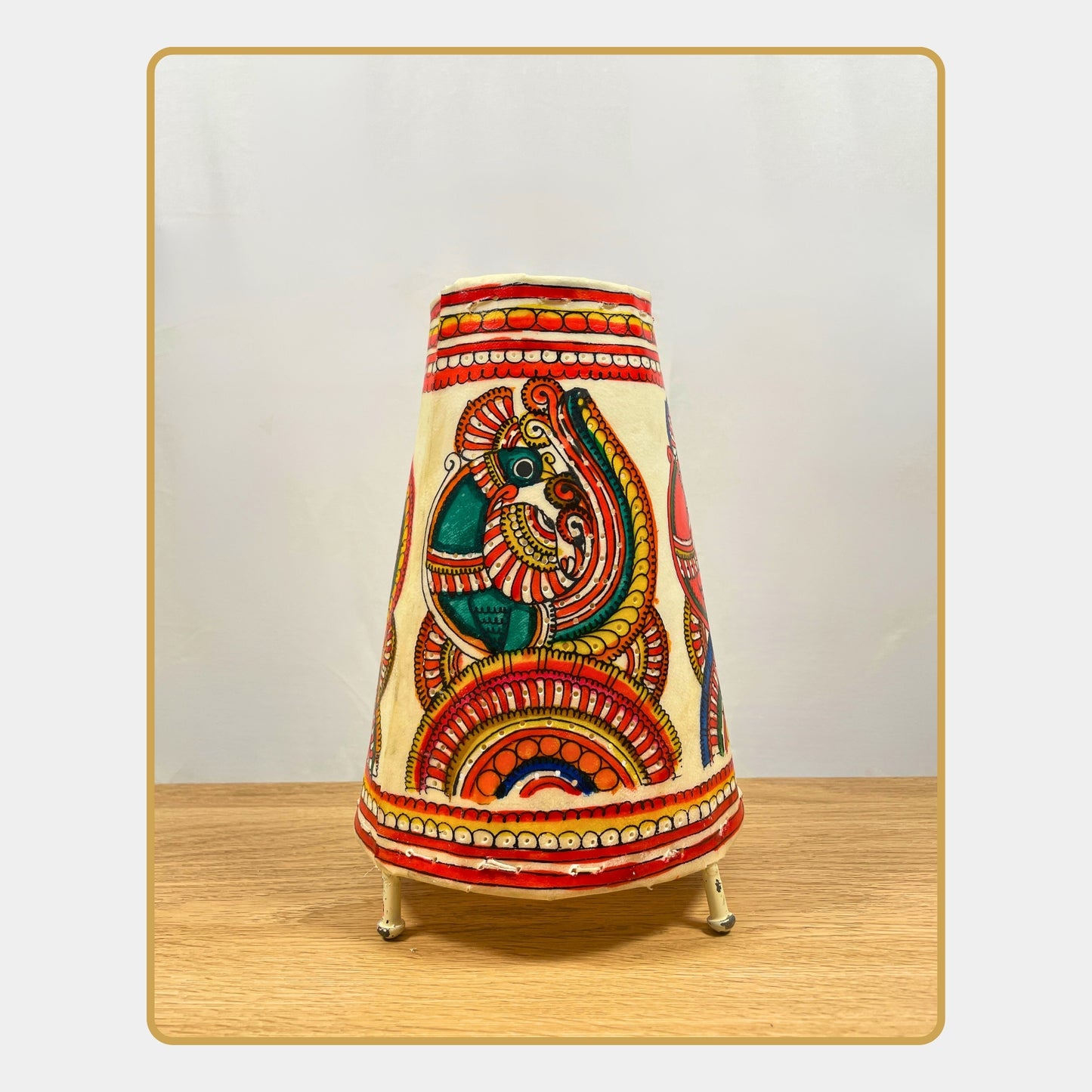 tholu bommalata lamp – majestic peacock motif (8" - conical)