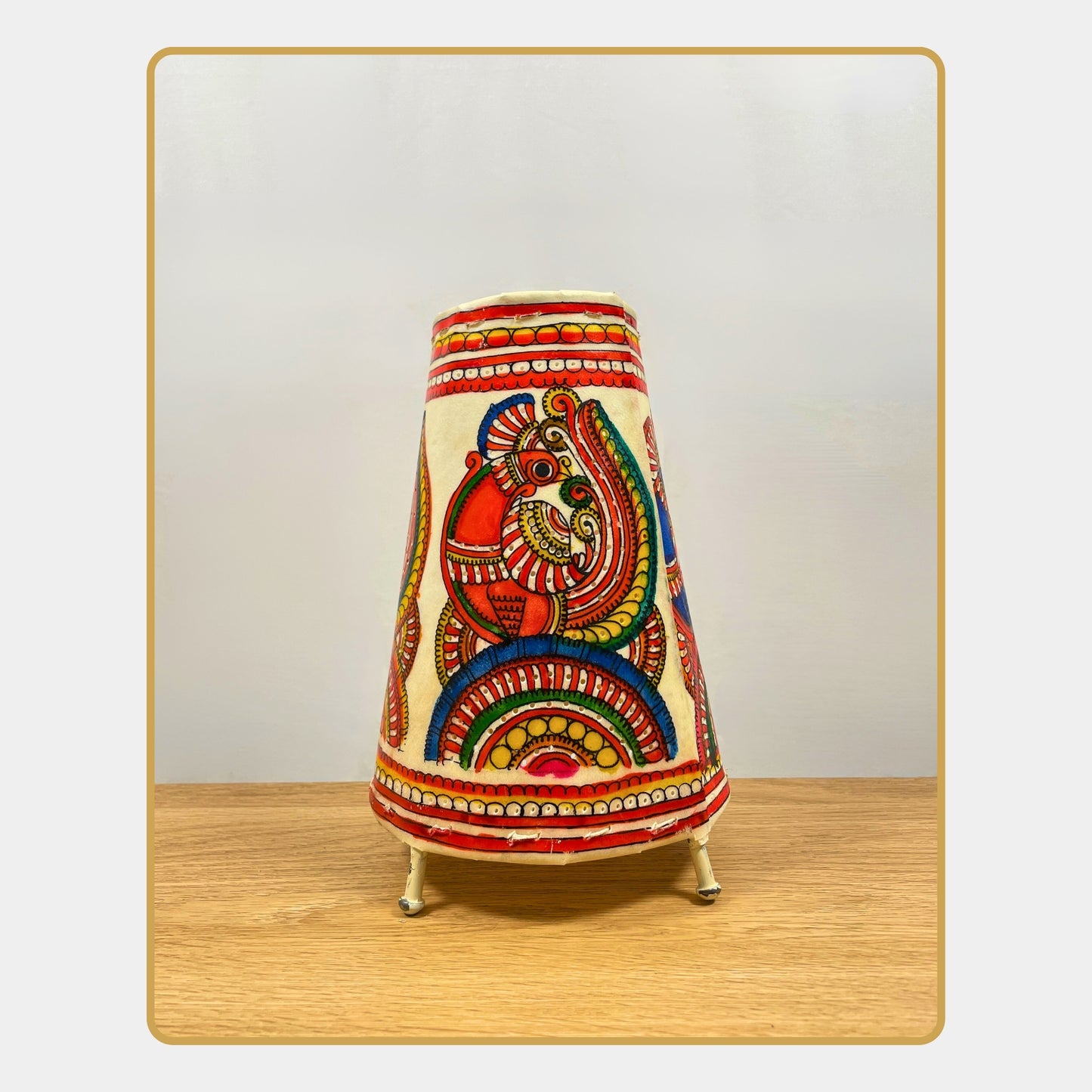 tholu bommalata lamp – majestic peacock motif (8" - conical)