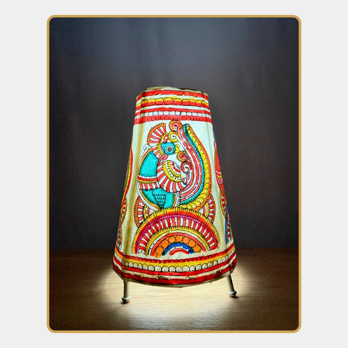 tholu bommalata lamp – majestic peacock motif (8" - conical)