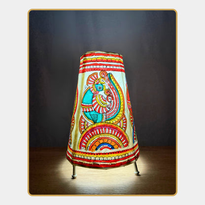Tholu Bommalata Lamp – Majestic Peacock Motif (8" - Conical)