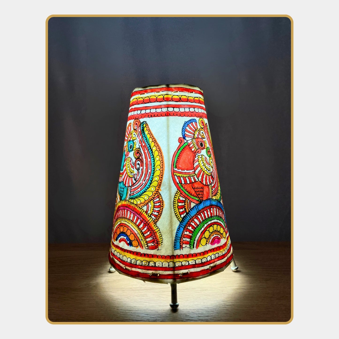 tholu bommalata lamp – majestic peacock motif (8" - conical)