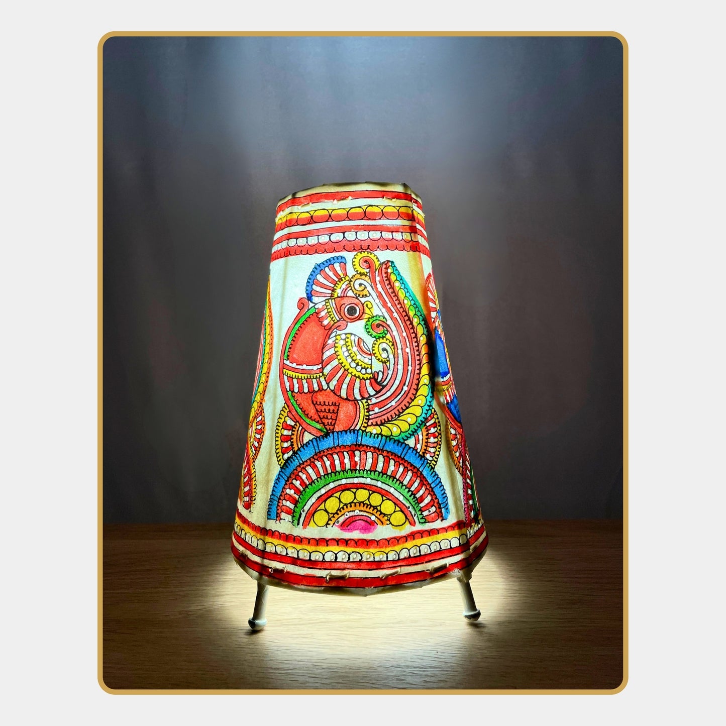 tholu bommalata lamp – majestic peacock motif (8" - conical)