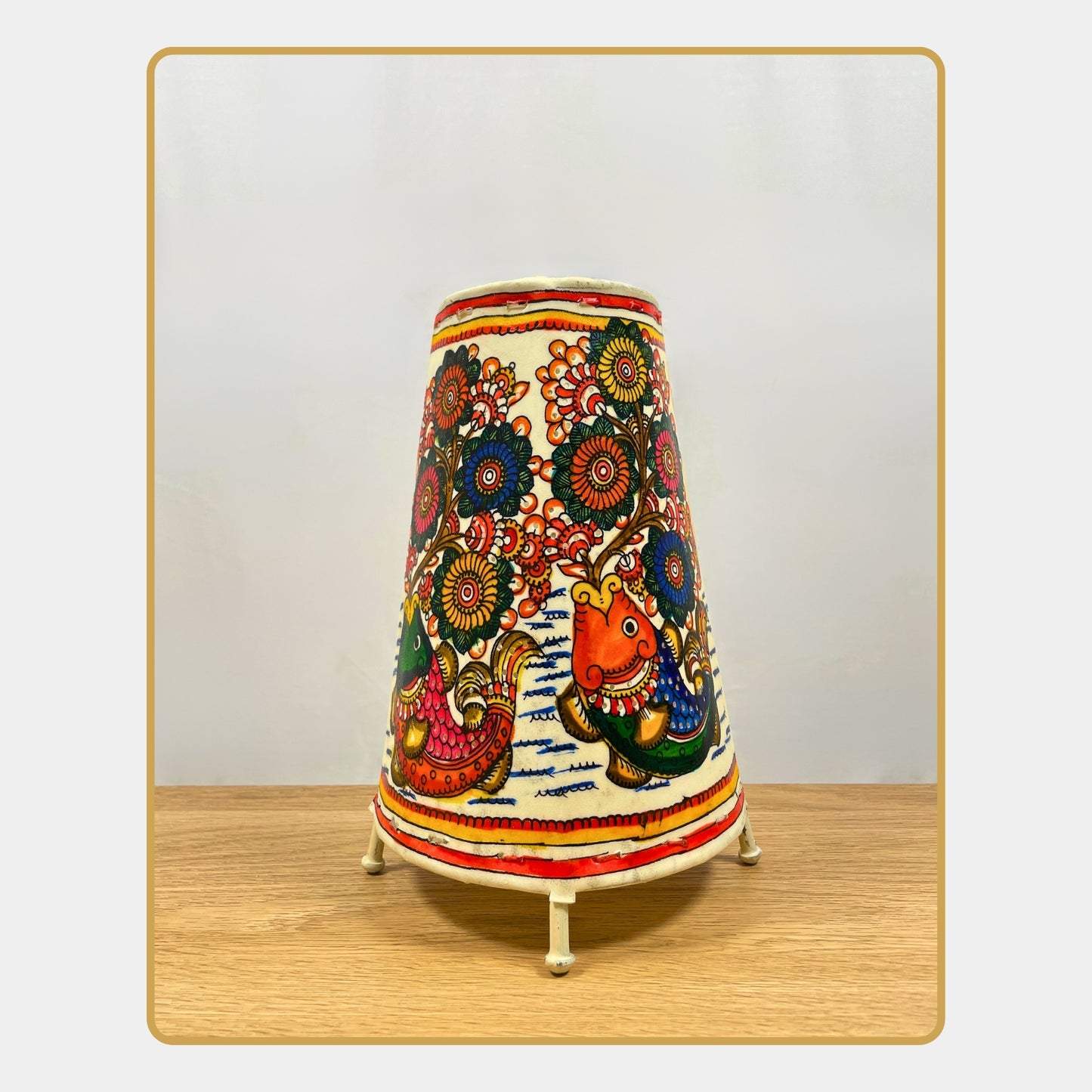 tholu bommalata leather lamp – fish with floral tree  (8" - conical)