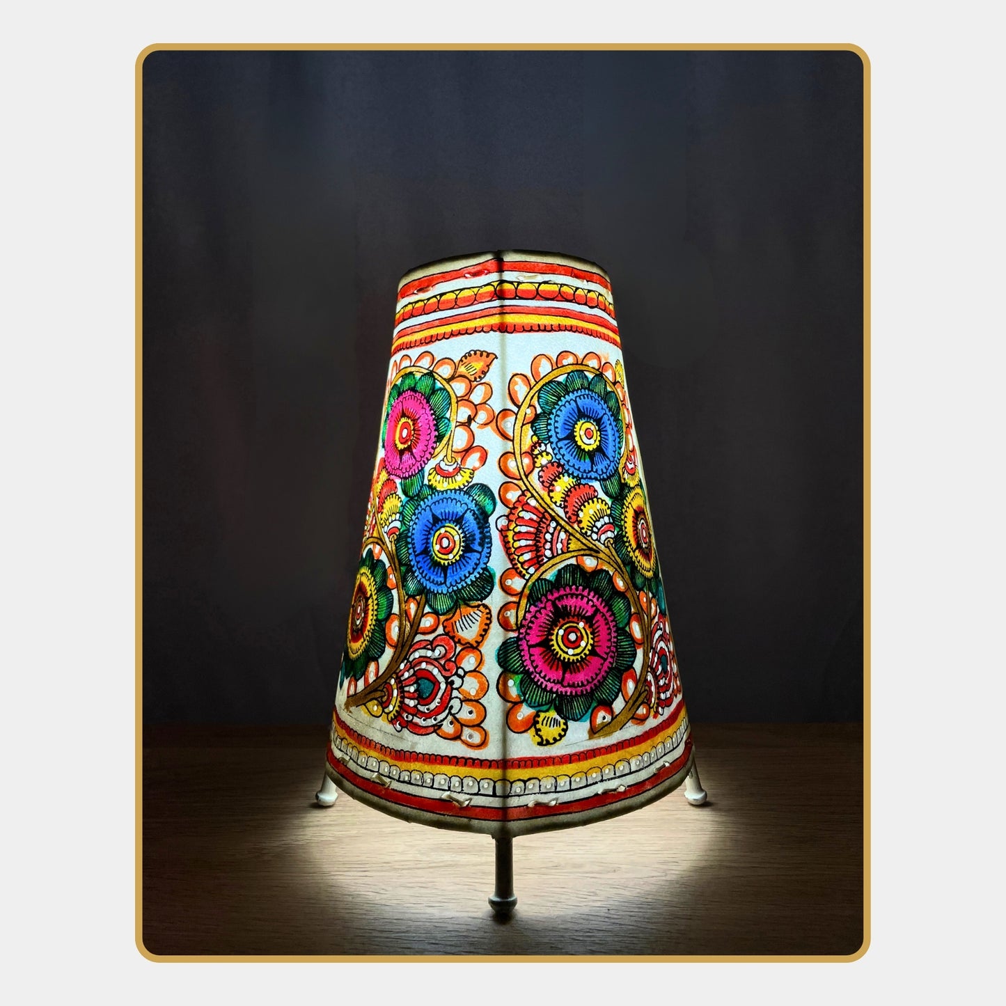 tholu bommalata lamp – floral art  (8" - conical)