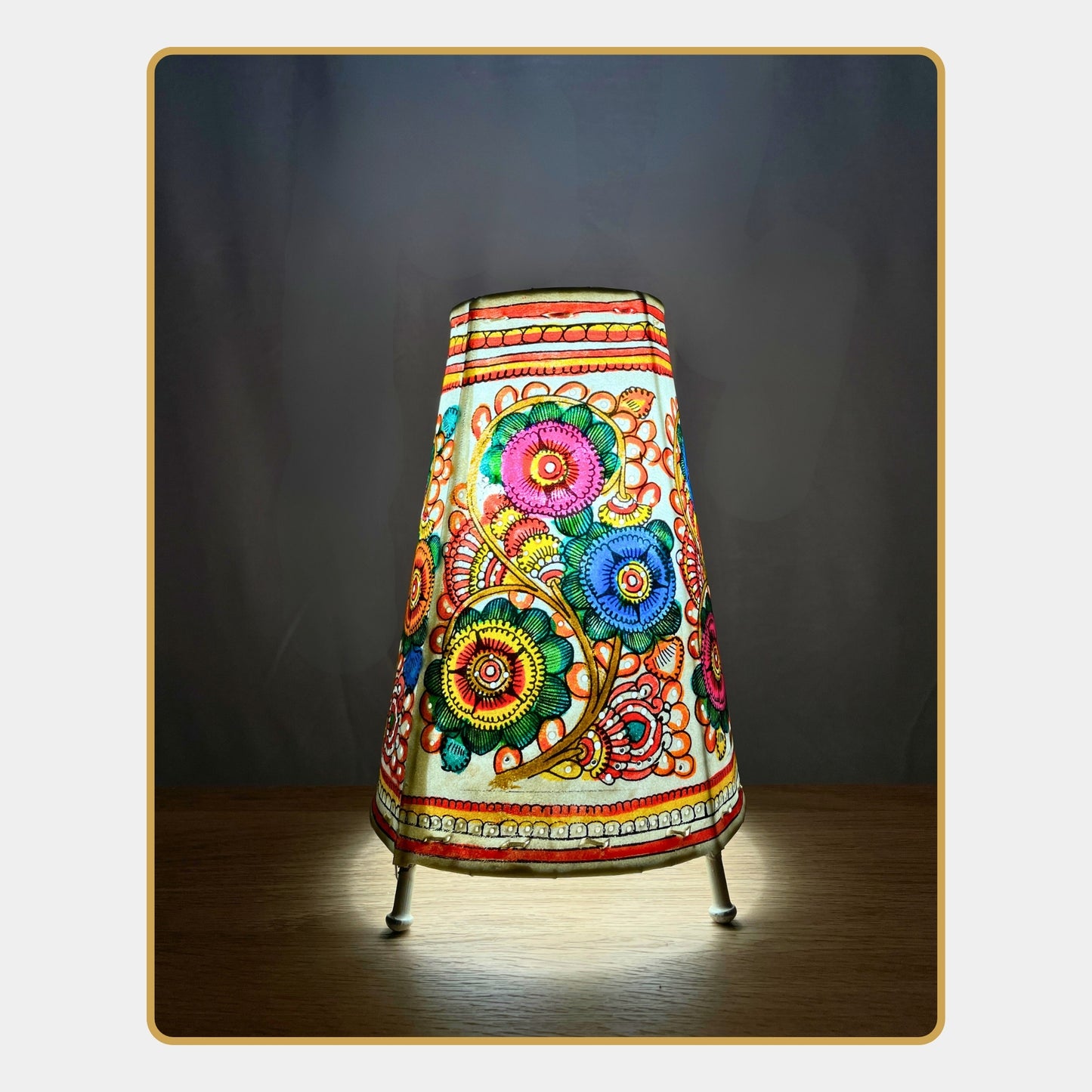 tholu bommalata lamp – floral art  (8" - conical)