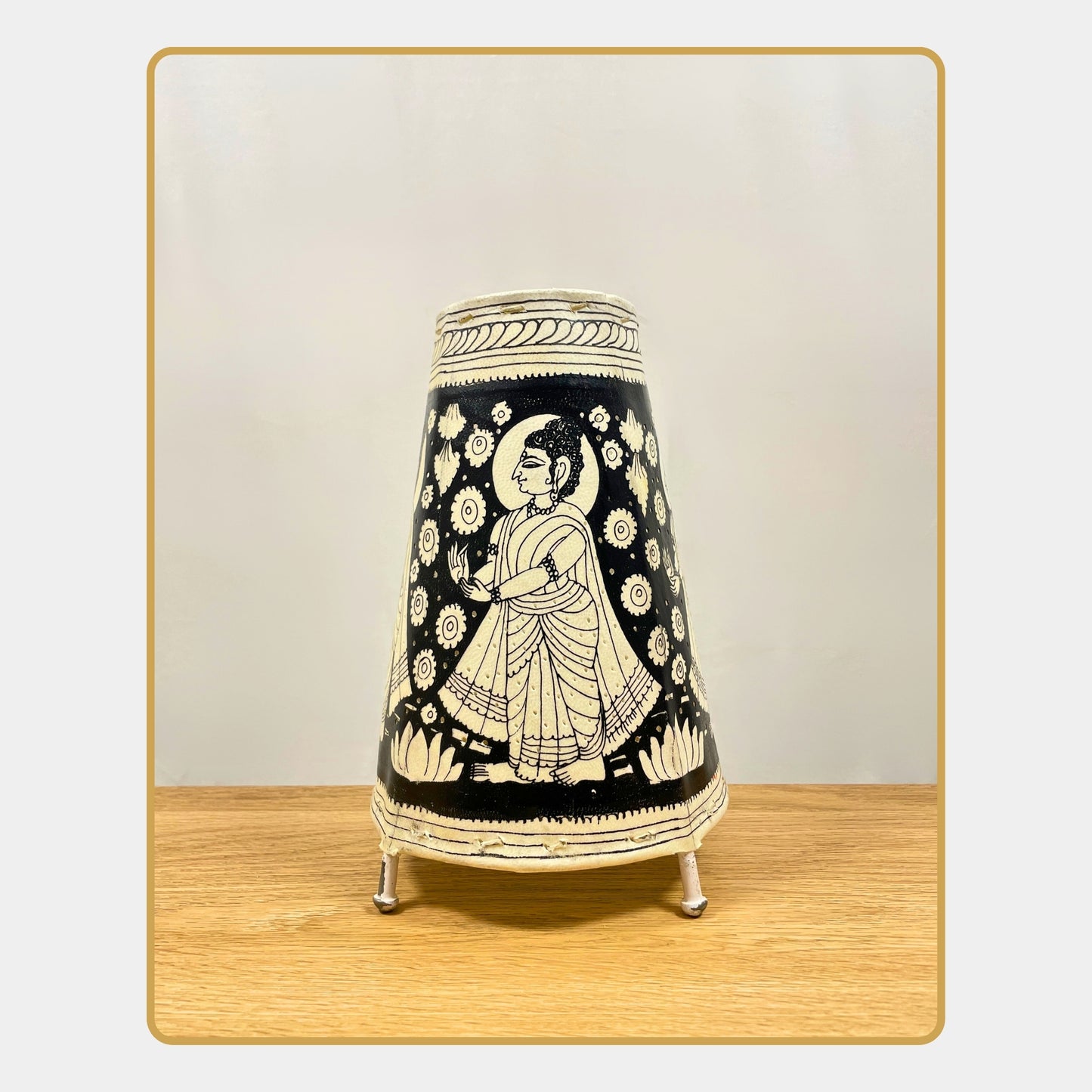tholu bommalata lamp – monochrome lord buddha  (8" - conical)