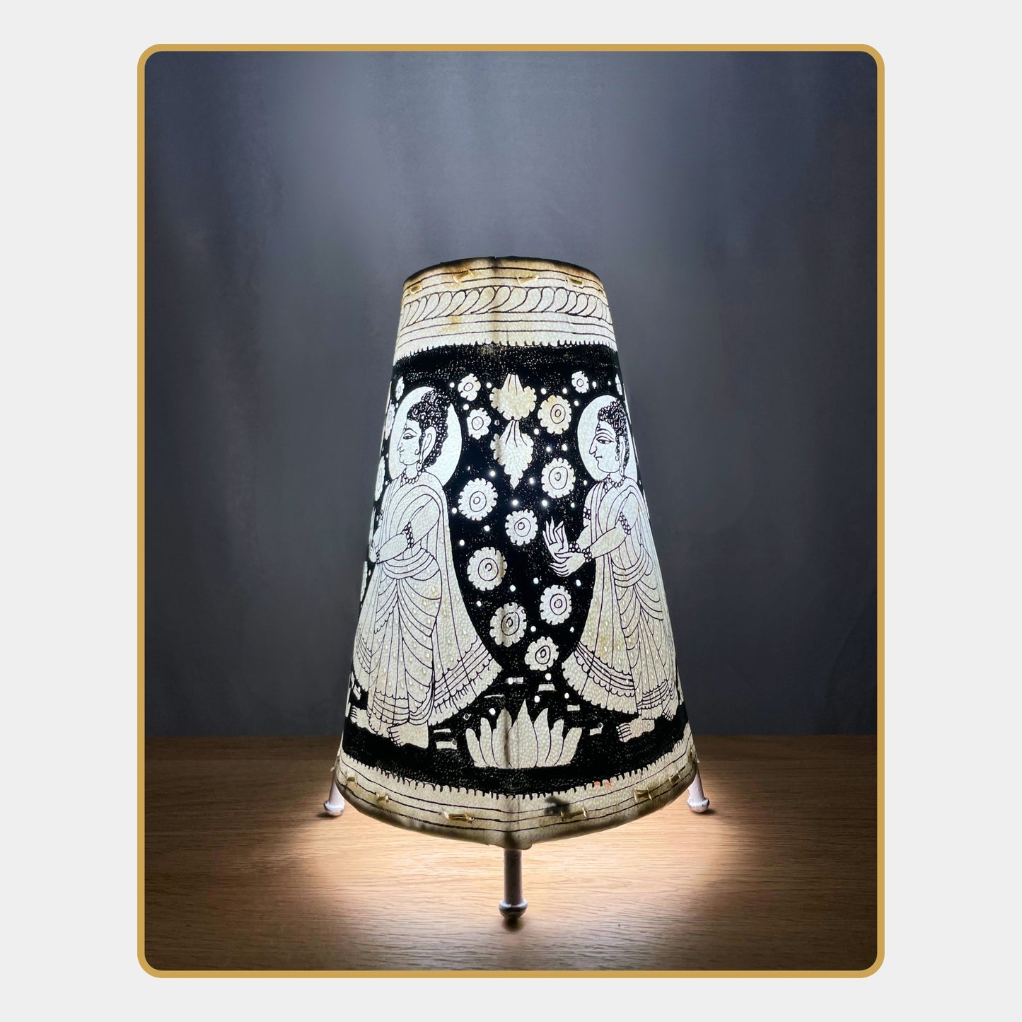 tholu bommalata lamp – monochrome lord buddha  (8" - conical)