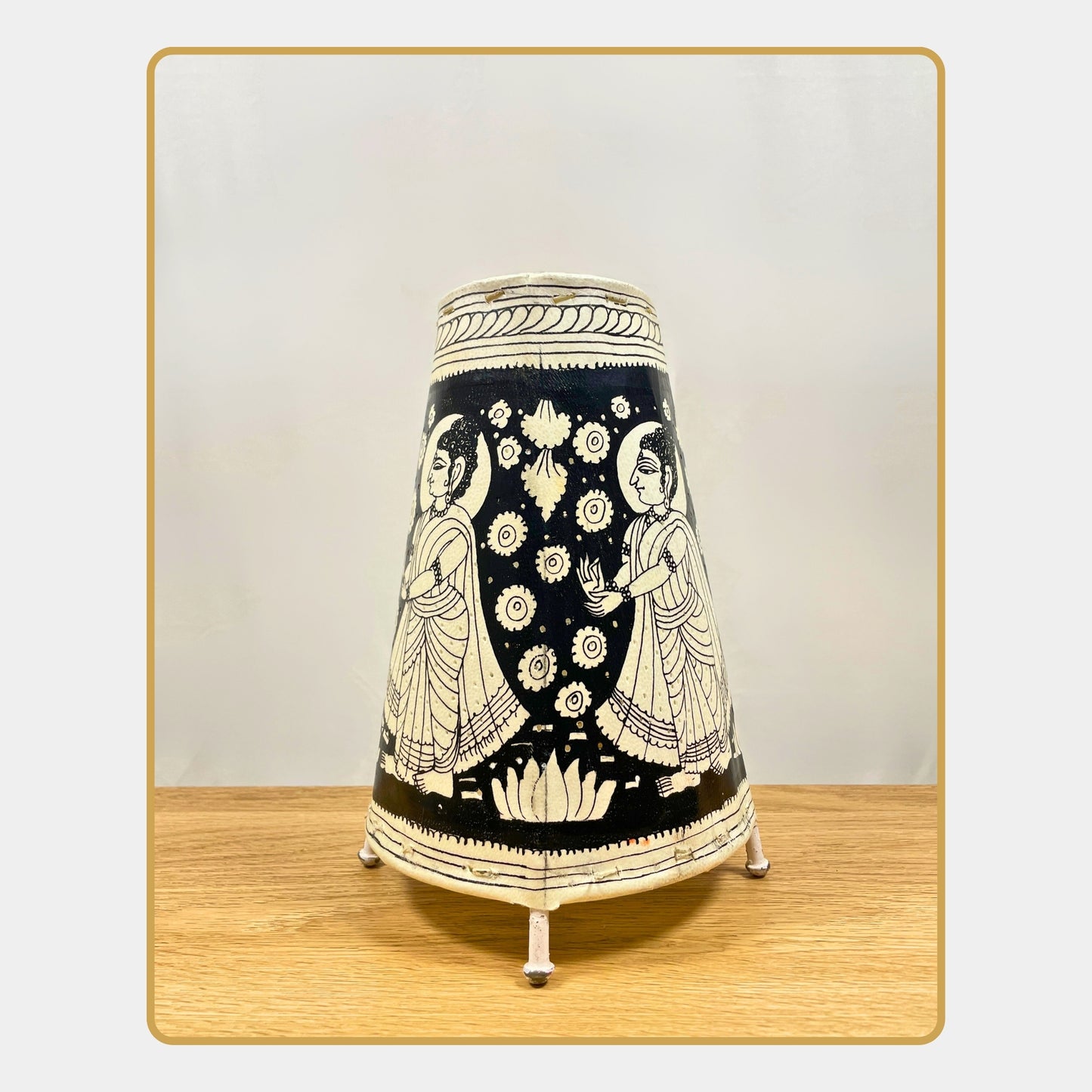 tholu bommalata lamp – monochrome lord buddha  (8" - conical)