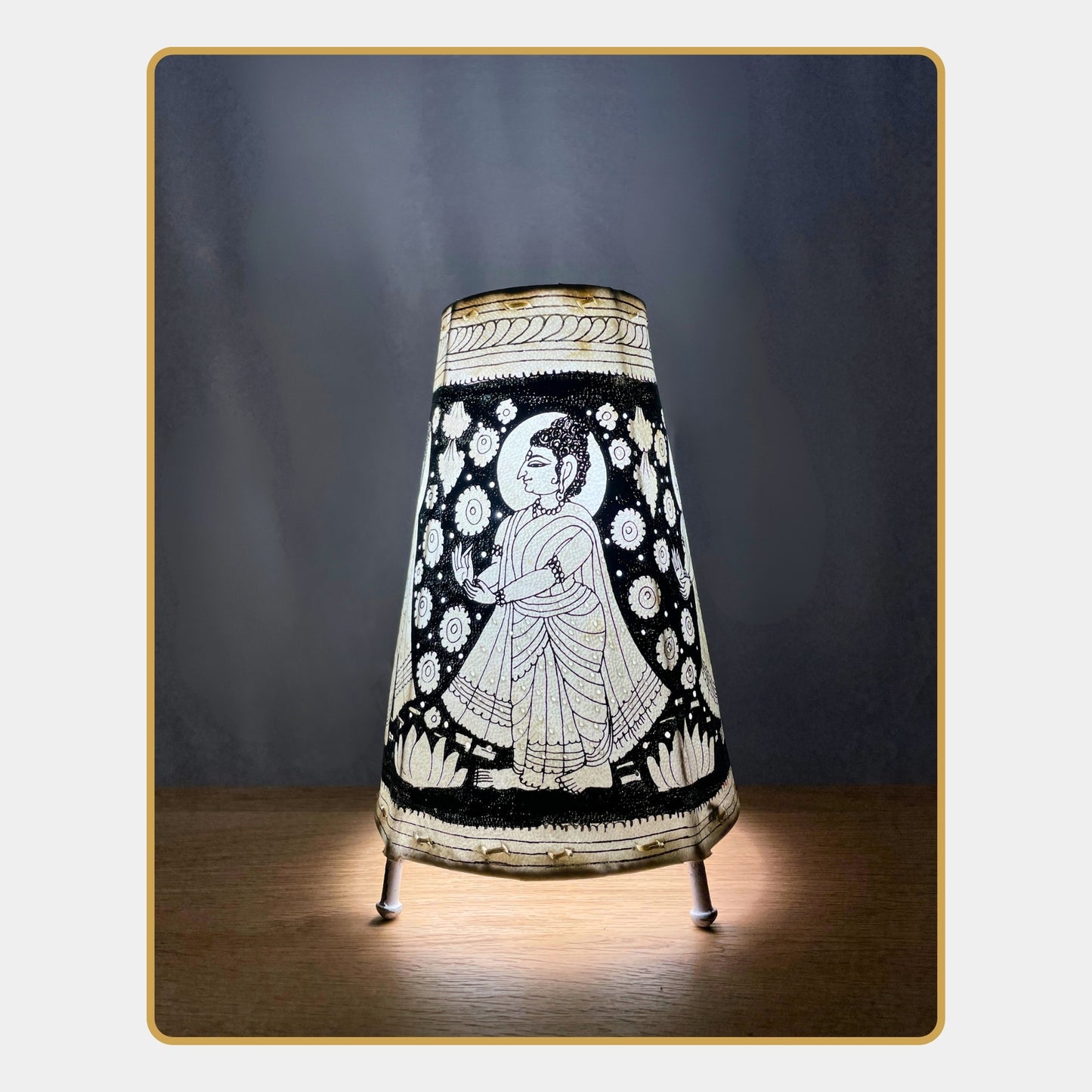 tholu bommalata lamp – monochrome lord buddha  (8" - conical)