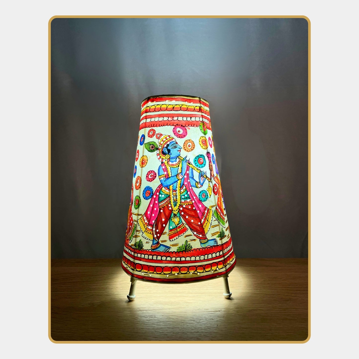 tholu bommalata lamp – radha krishna raas leela  (8" - conical)