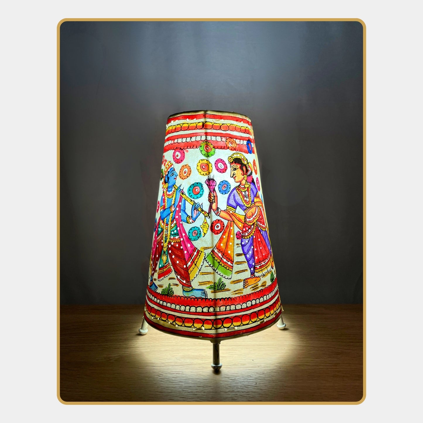 tholu bommalata lamp – radha krishna raas leela  (8" - conical)
