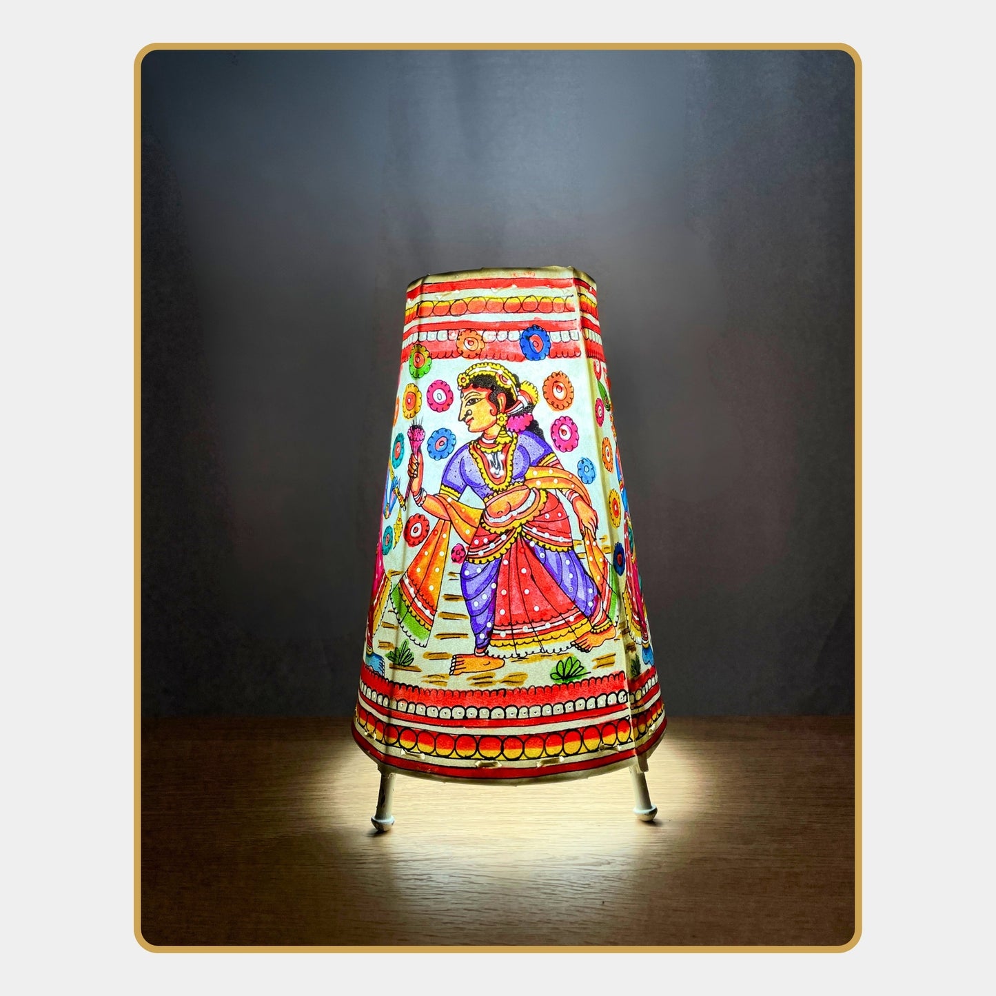 tholu bommalata lamp – radha krishna raas leela  (8" - conical)