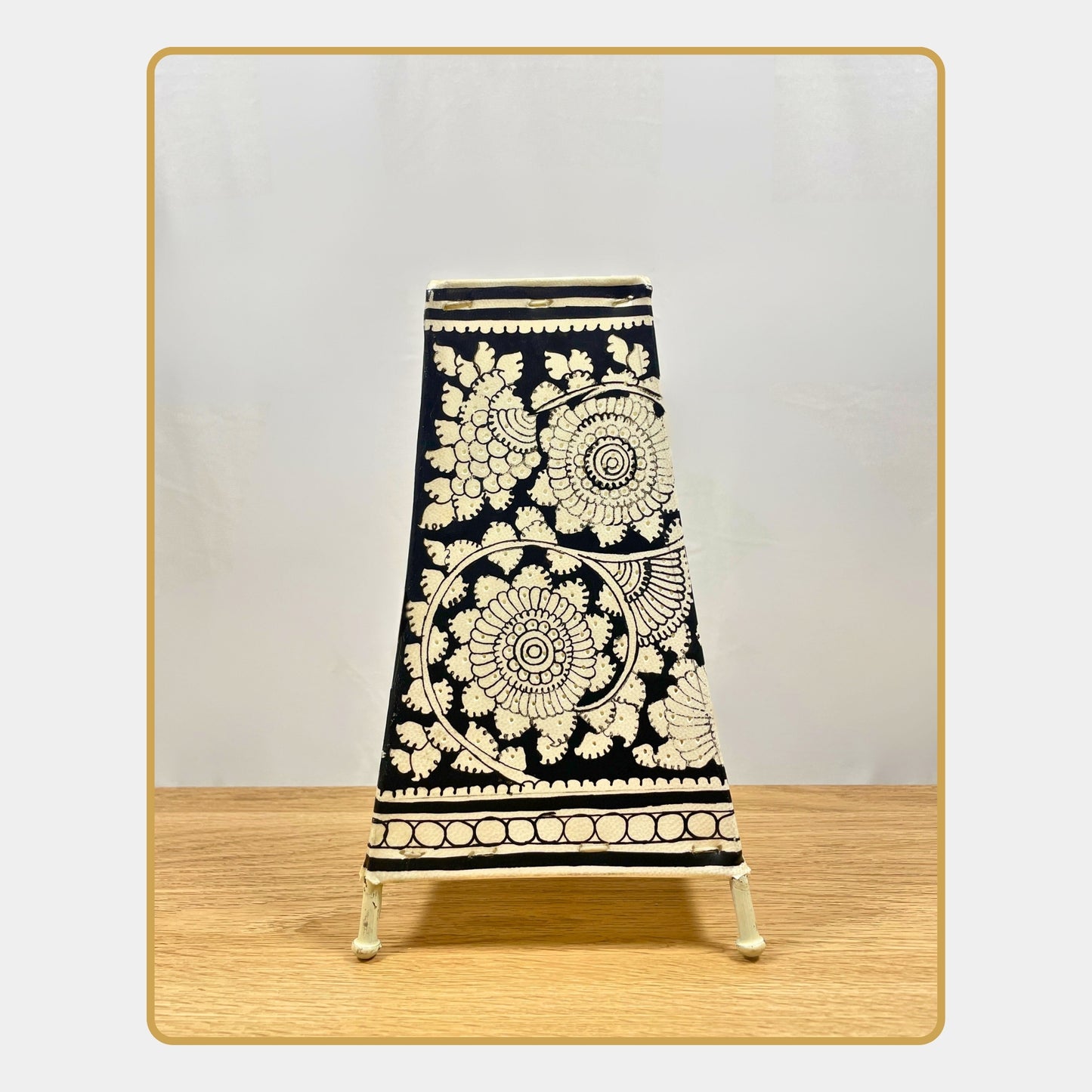 tholu bommalata lamp – monochrome mandala blooms  (8" - rectangular)