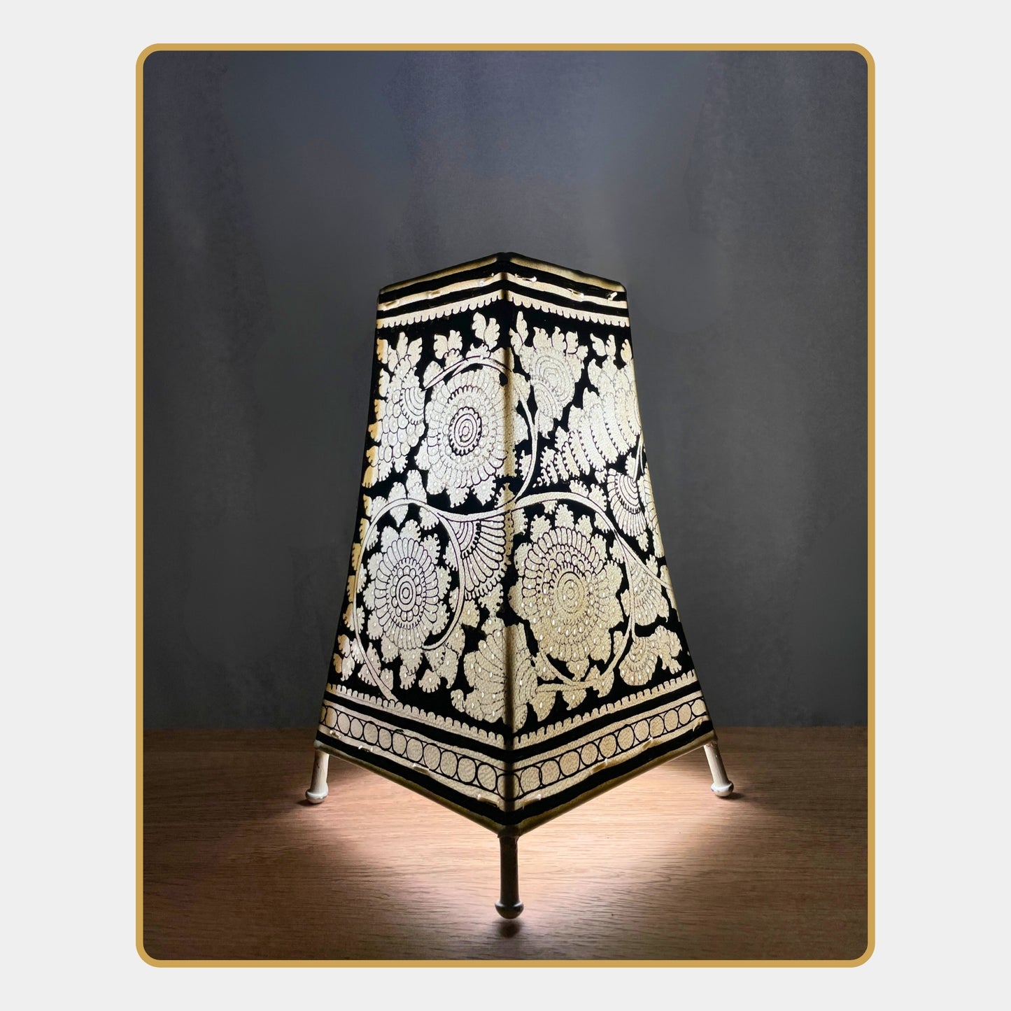 tholu bommalata lamp – monochrome mandala blooms  (8" - rectangular)