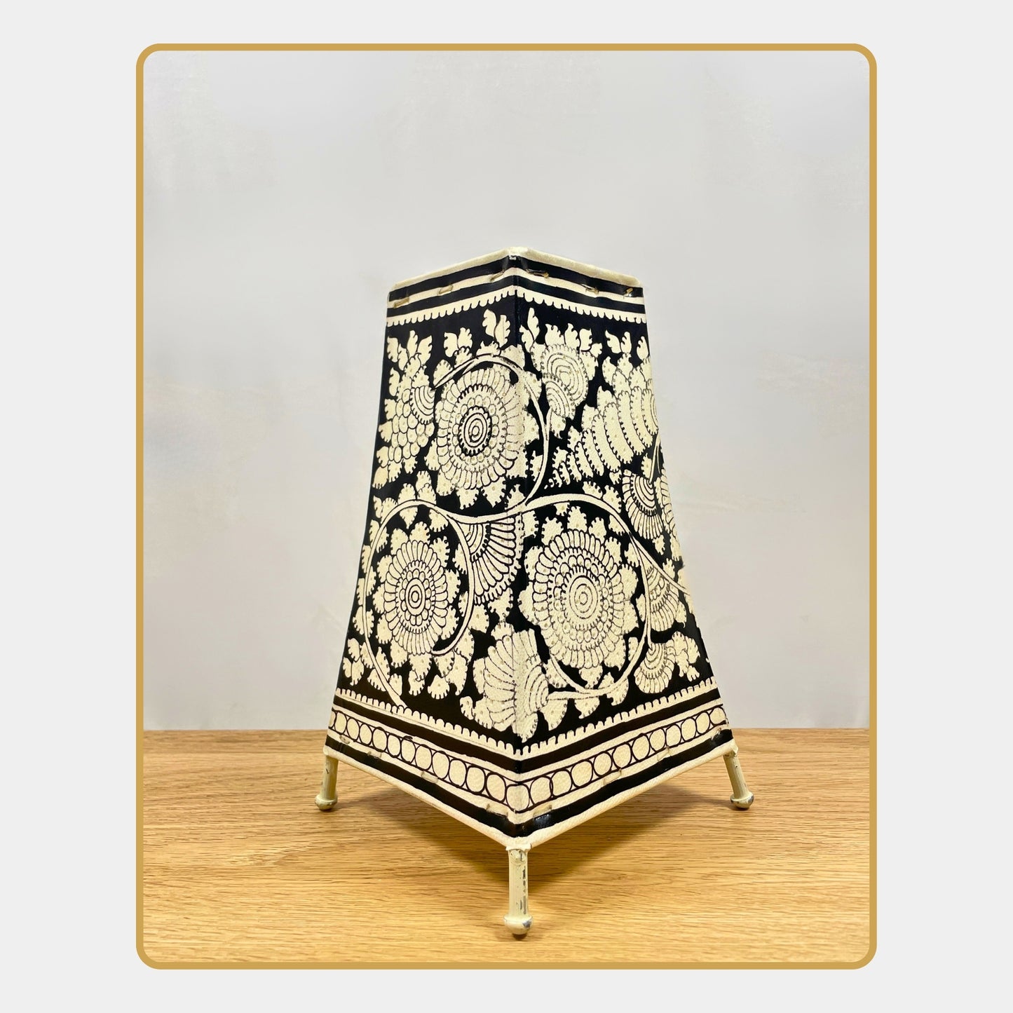 tholu bommalata lamp – monochrome mandala blooms  (8" - rectangular)