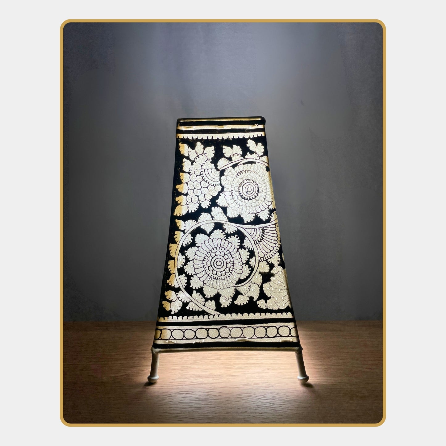 tholu bommalata lamp – monochrome mandala blooms  (8" - rectangular)