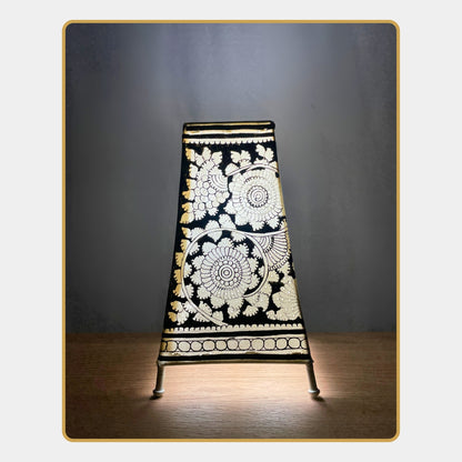 Tholu Bommalata Lamp – Monochrome Mandala Blooms  (8" - Rectangular)