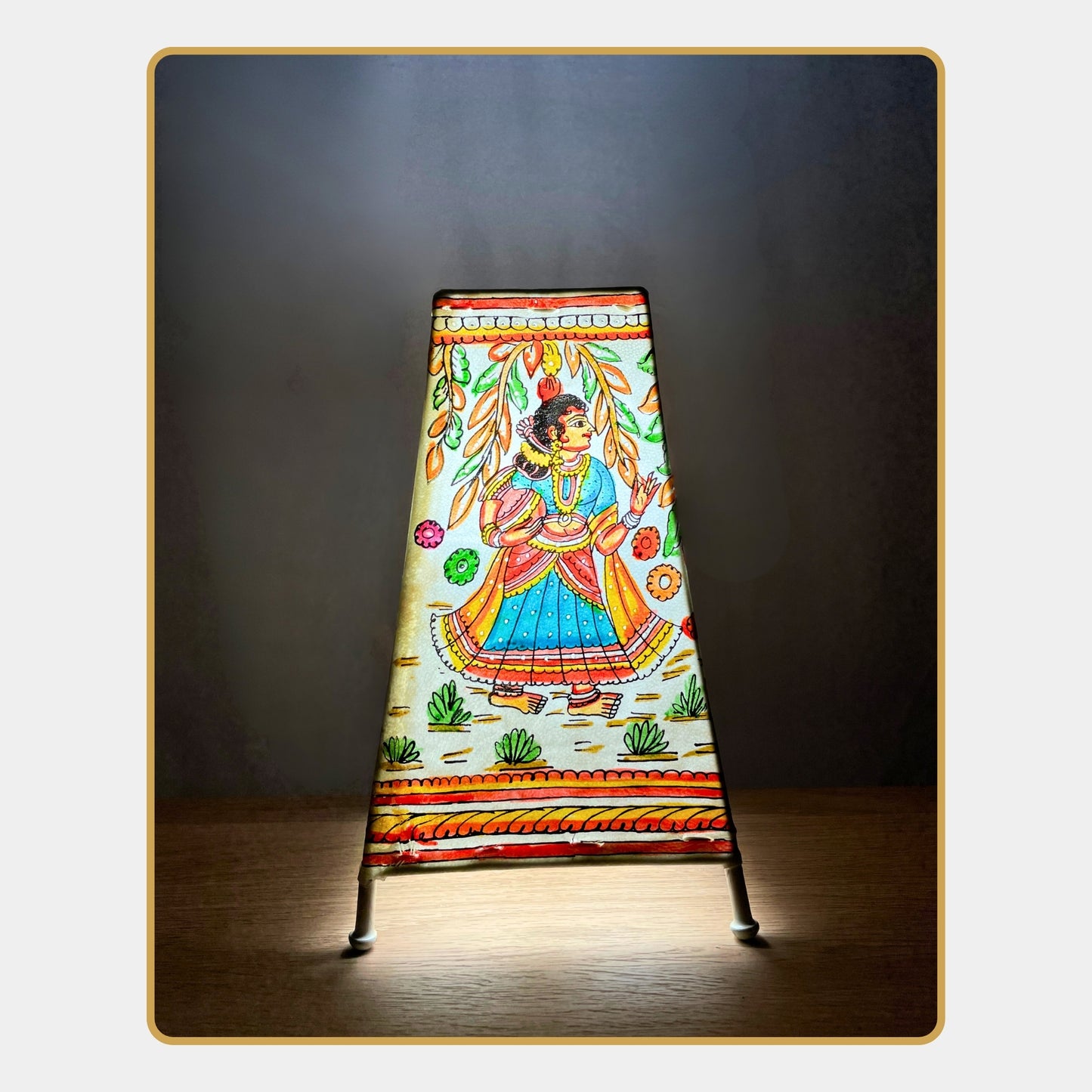 tholu bommalata lamp – radha krishna under kadamba tree  (8" - rectangular)