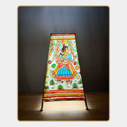 Tholu Bommalata Lamp – Radha Krishna Under Kadamba Tree  (8" - Rectangular)