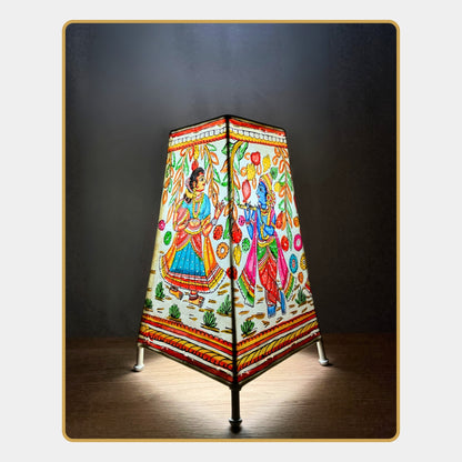 Tholu Bommalata Lamp – Radha Krishna Under Kadamba Tree  (8" - Rectangular)