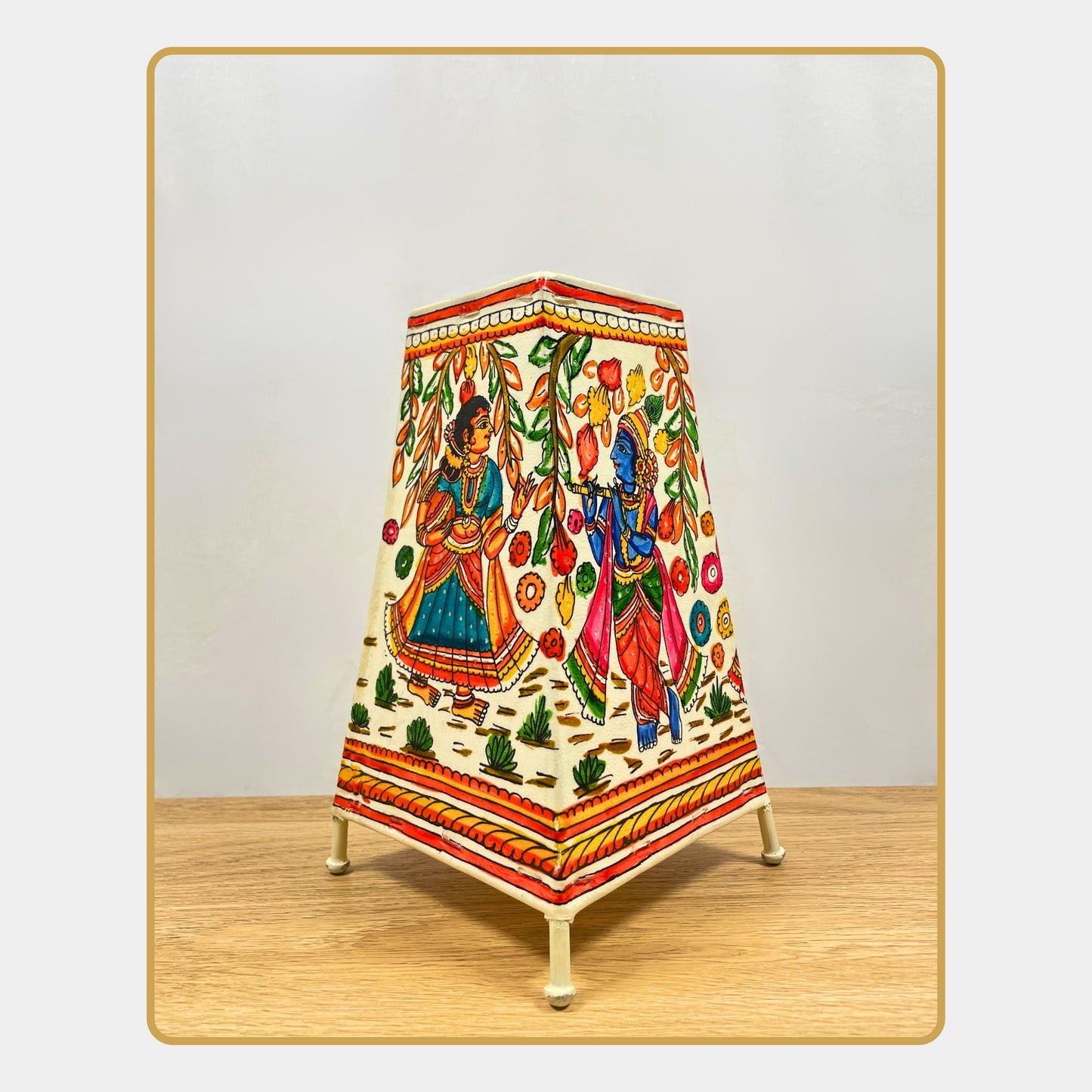 tholu bommalata lamp – radha krishna under kadamba tree  (8" - rectangular)