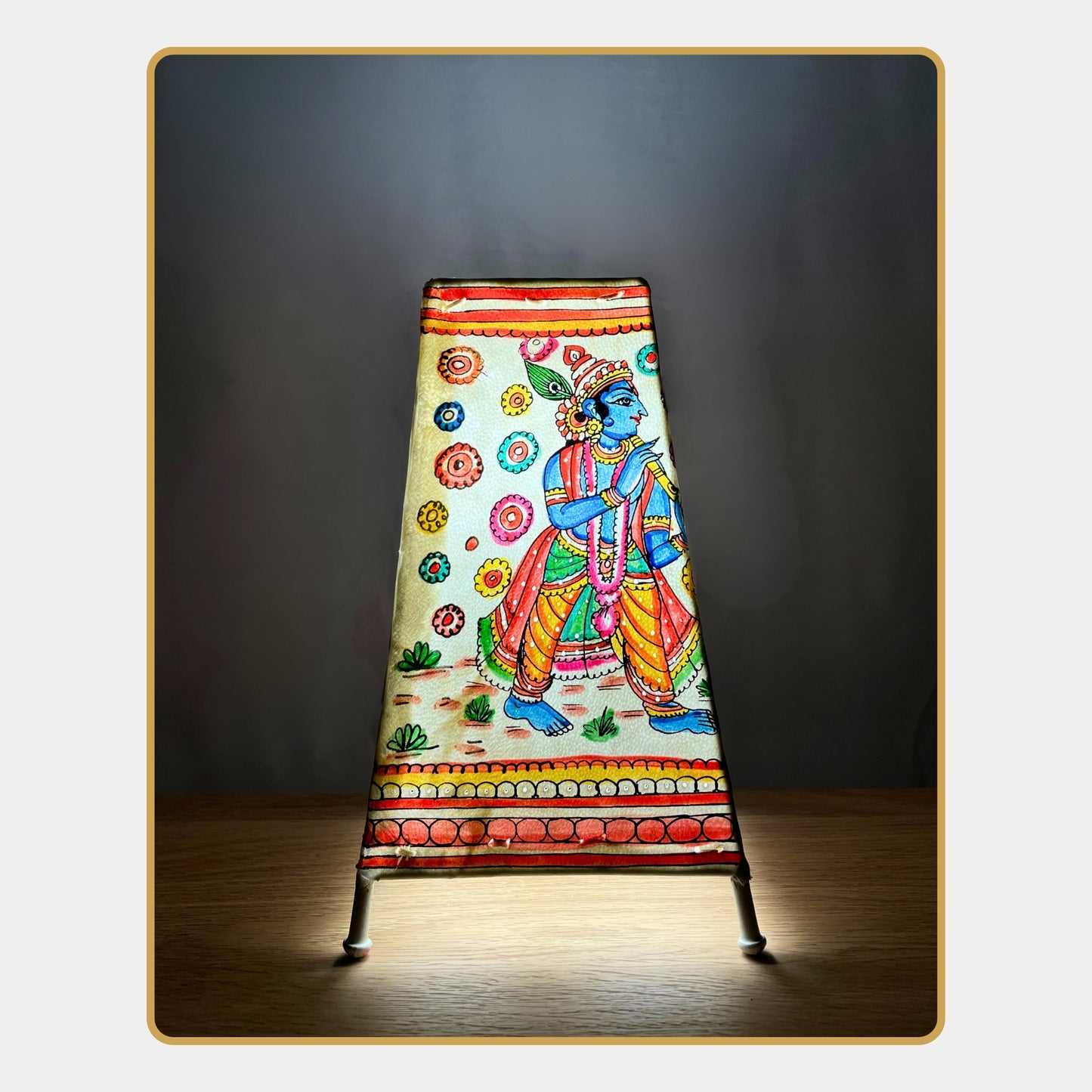 tholu bommalata lamp – close-up of radha krishna  (8" - rectangular)