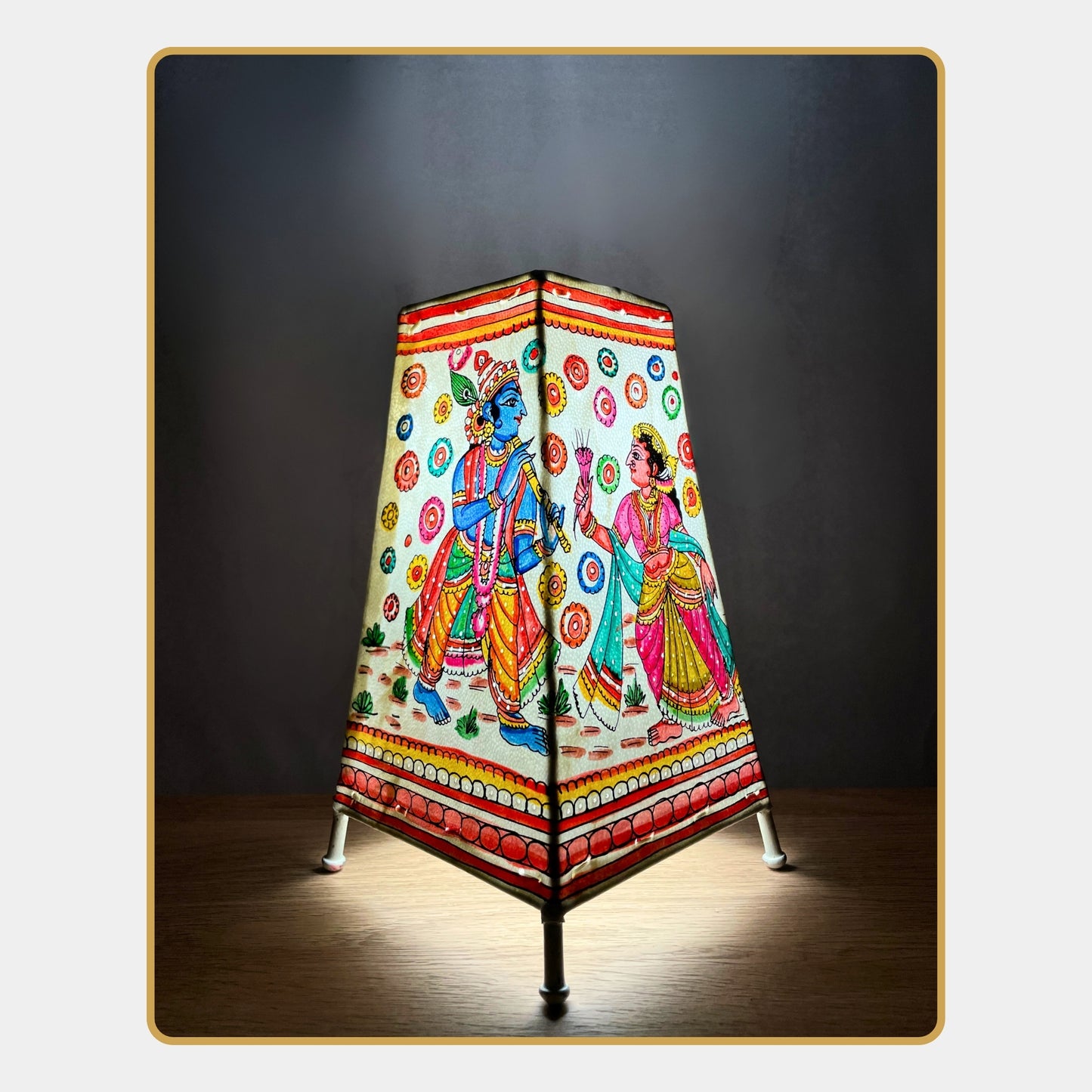 tholu bommalata lamp – close-up of radha krishna  (8" - rectangular)