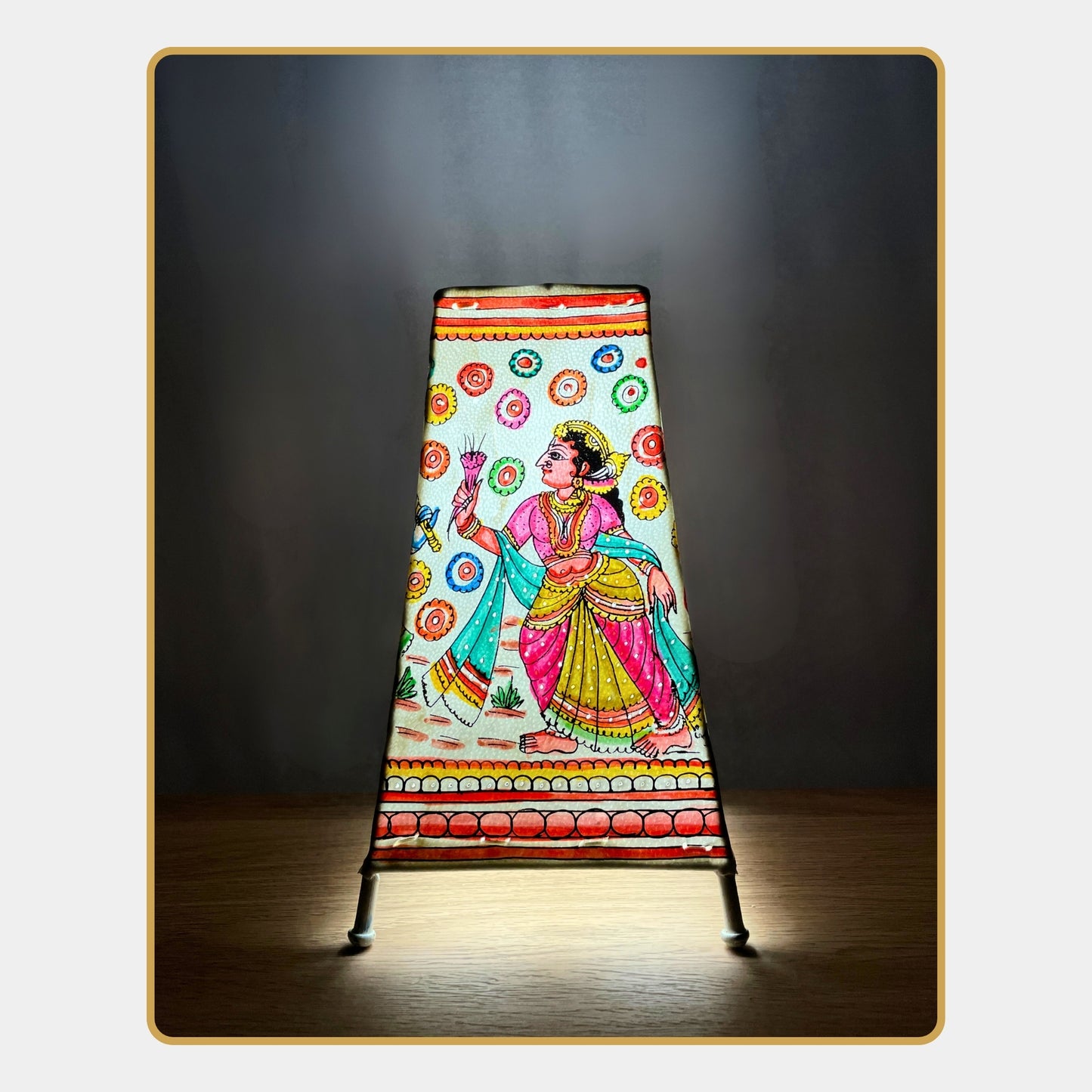 tholu bommalata lamp – close-up of radha krishna  (8" - rectangular)