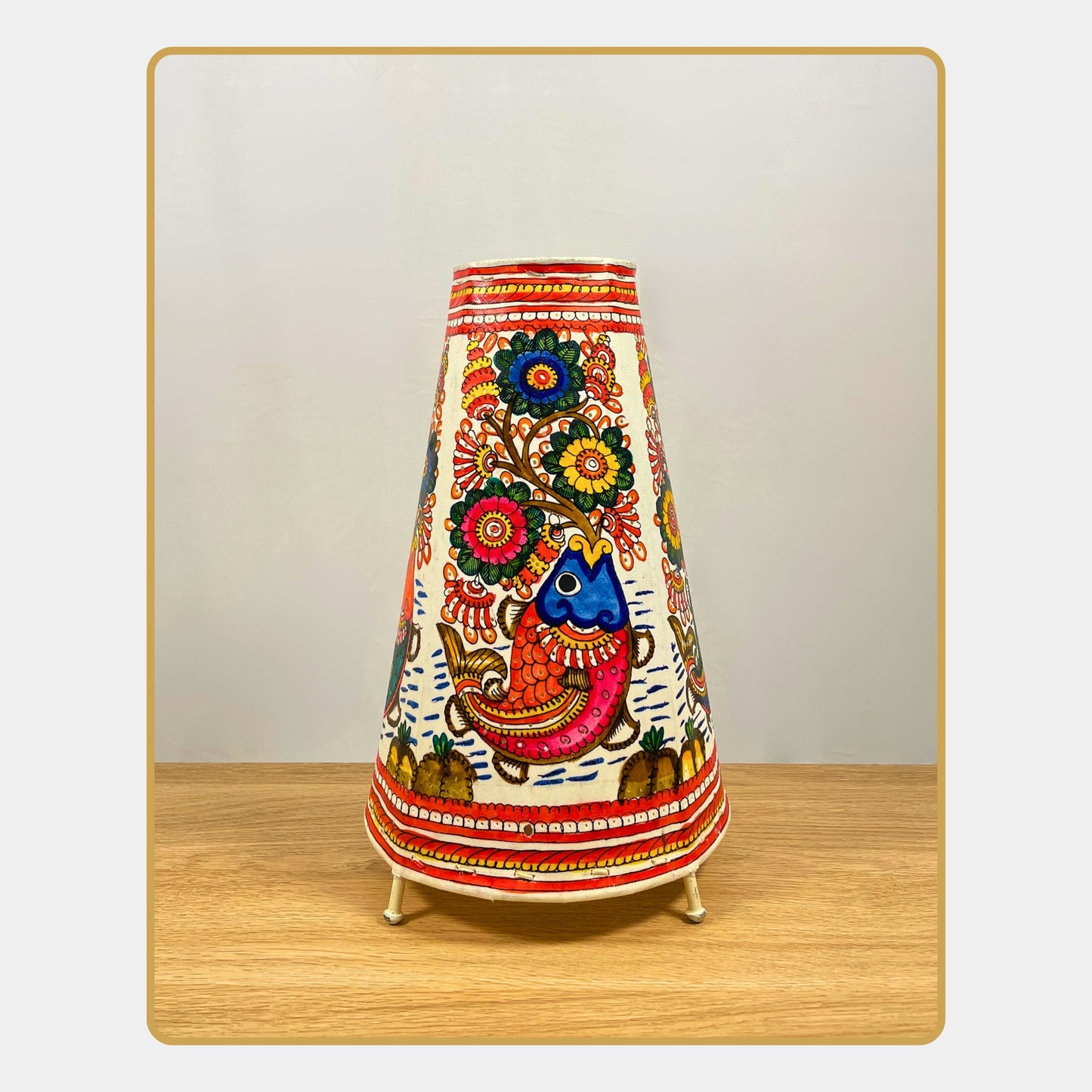 tholu bommalata lamp – fish & floral fantasy  (12" -conical)
