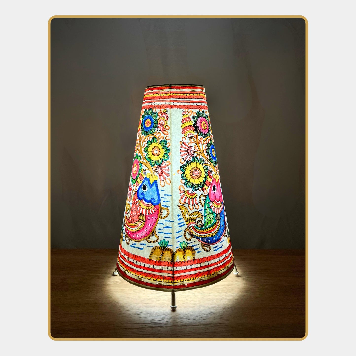 tholu bommalata lamp – fish & floral fantasy  (12" -conical)