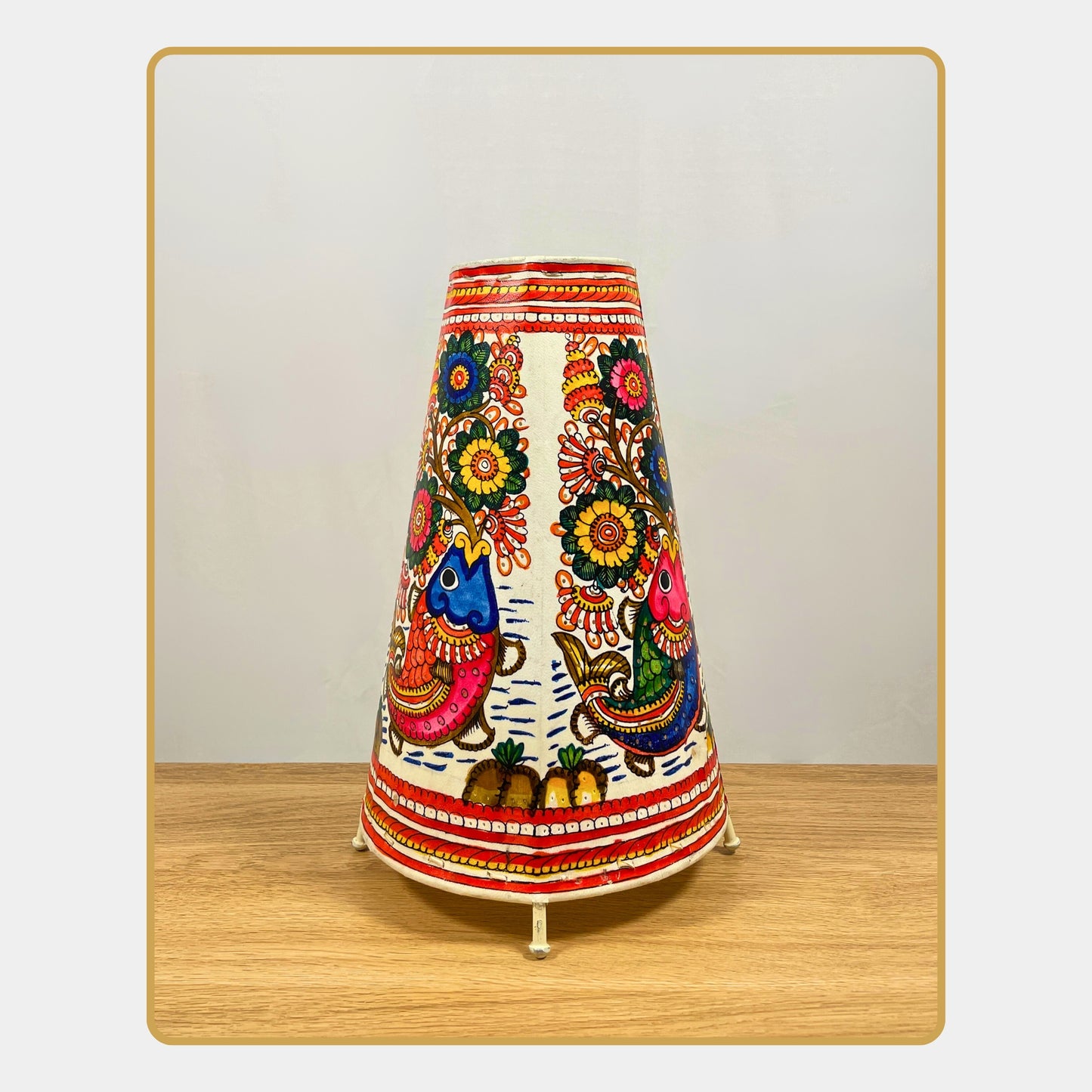 tholu bommalata lamp – fish & floral fantasy  (12" -conical)