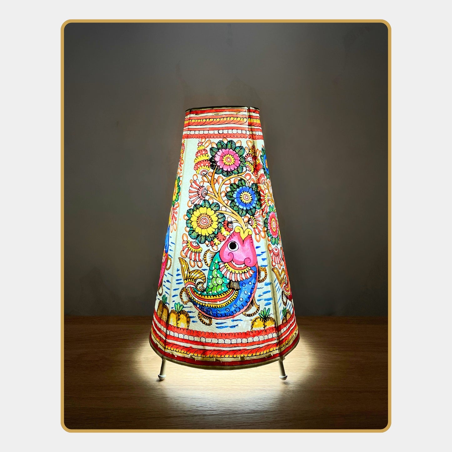 tholu bommalata lamp – fish & floral fantasy  (12" -conical)