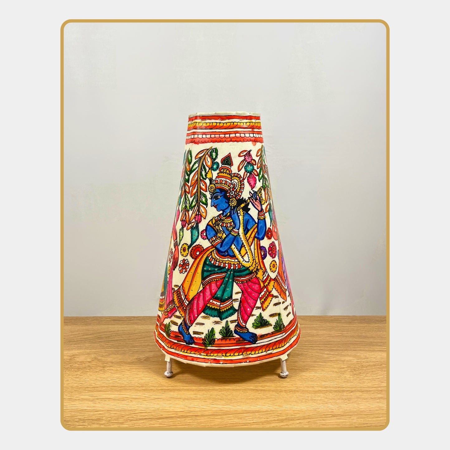 tholu bommalata lamp – krishna & radha in the forest  (12" -conical)