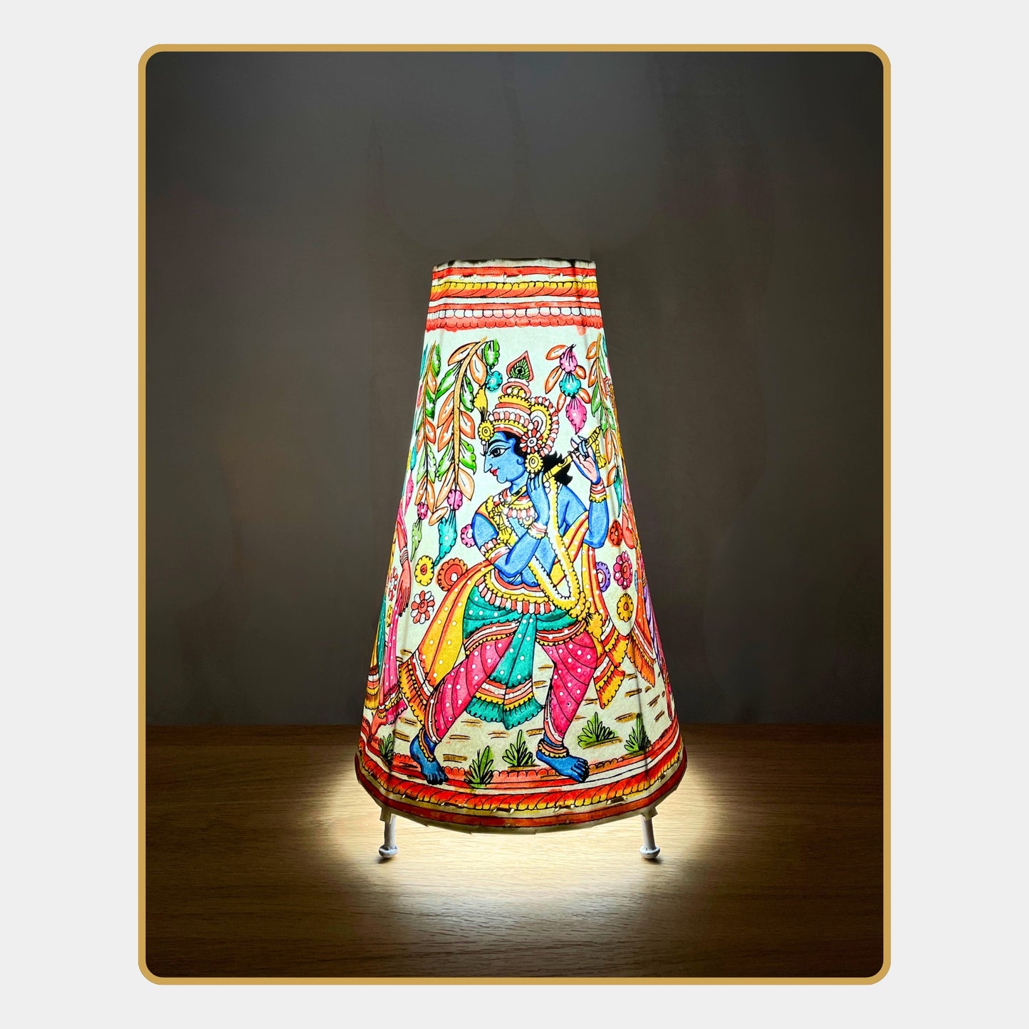 tholu bommalata lamp – krishna & radha in the forest  (12" -conical)