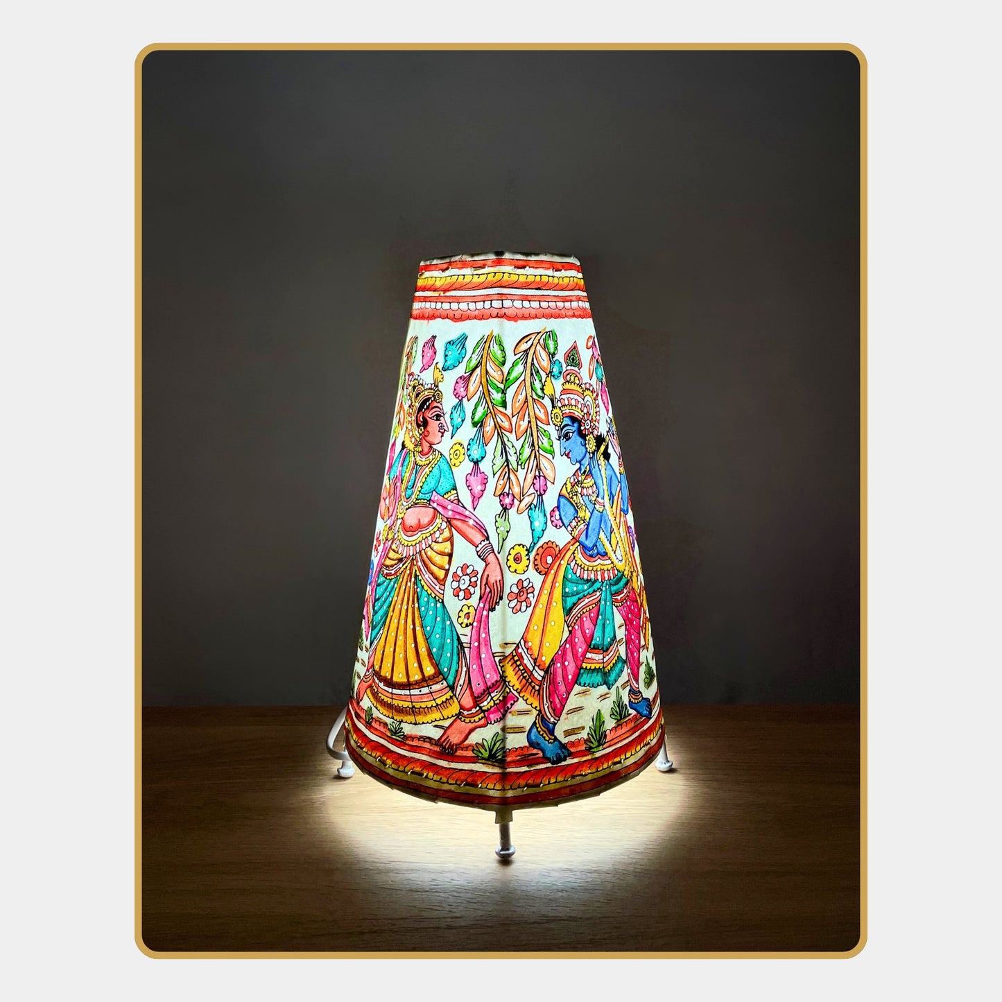 tholu bommalata lamp – krishna & radha in the forest  (12" -conical)