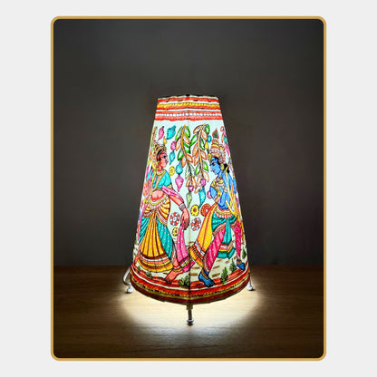 Tholu Bommalata Lamp – Krishna & Radha in the Forest  (12" -Conical)